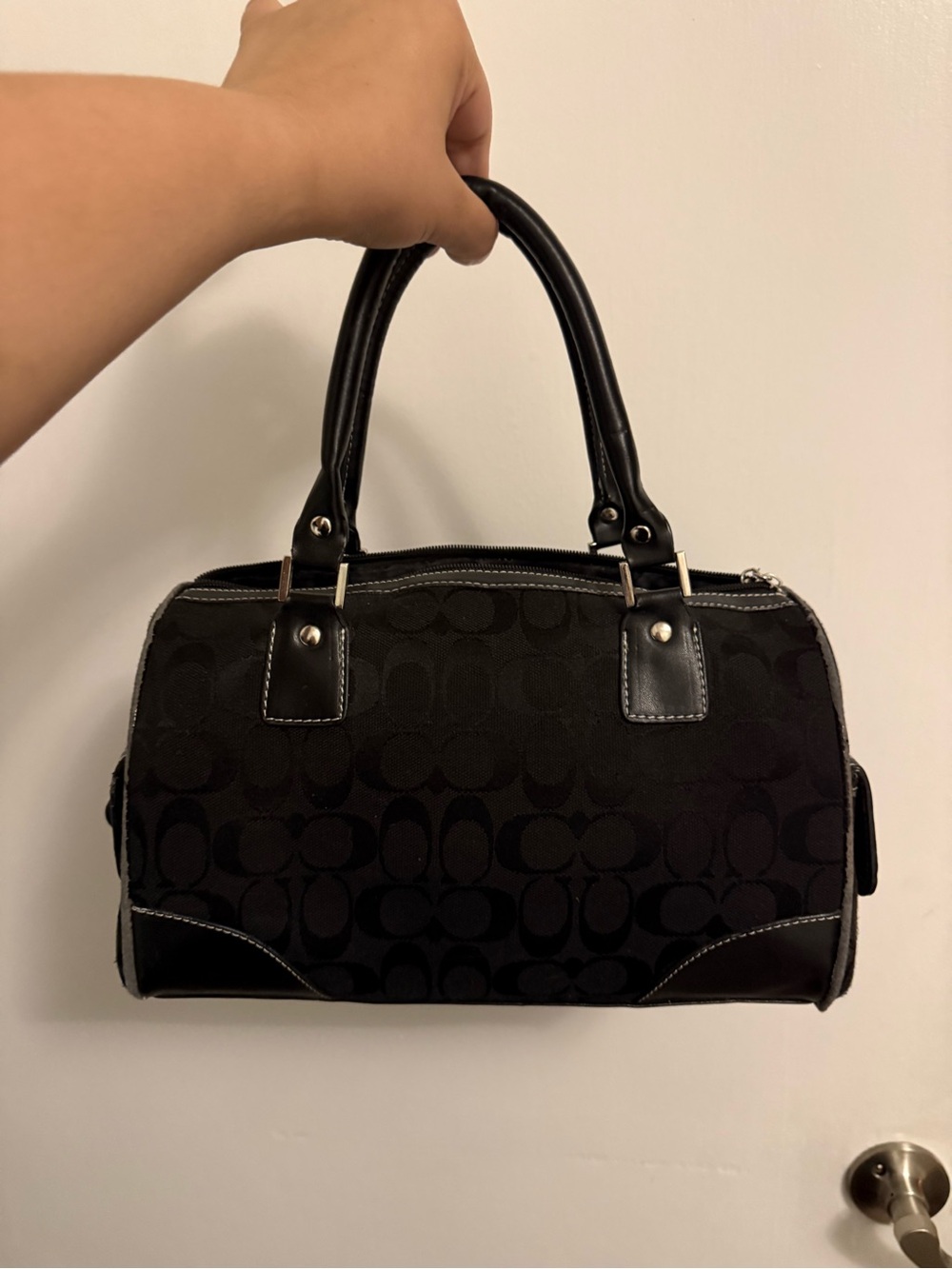 Coach Black Signature Satchel with Dual Top Handles